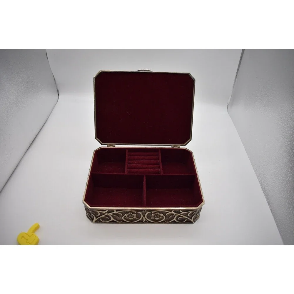 Vintage Godinger Silver Plate Floral Jewelry Trinket Box Art Nouveau 9.5”